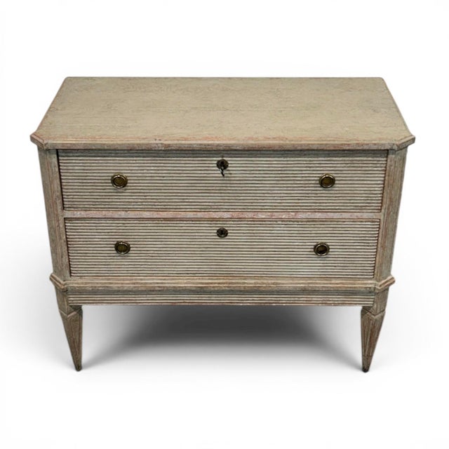 Pair of 19th C. Gustavian-Style Chests of Drawers in Grey For Sale - Image 6 of 11