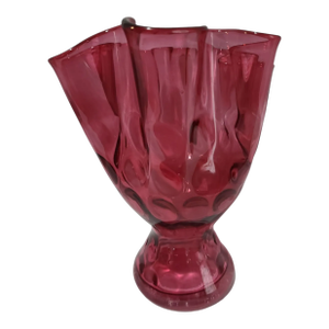 Vintage Cranberry Art Glass Handkerchief Thumbprint Coin Dot Vase