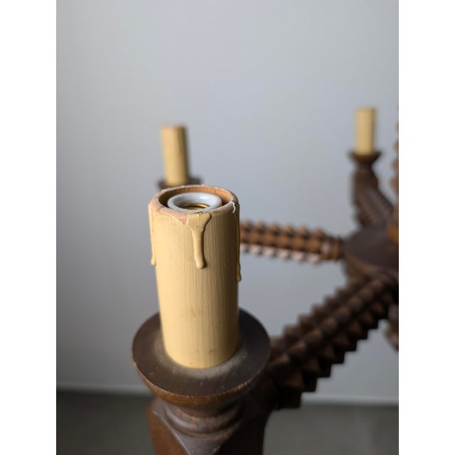 French Brutalist Carved Wood Chandelier by Charles Dudouyt, 1940s For Sale - Image 14 of 15