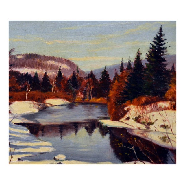 Impressionist Mid Century Winter River Landscape by Alex McLaren For Sale - Image 3 of 6