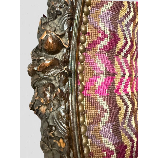 French Mahogany Square Back Chair Pair Pink Velvet Magenta Purple Petit Point For Sale - Image 17 of 17
