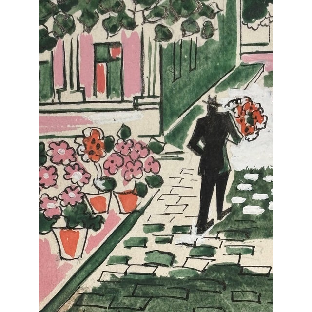 Thérèse Hummel, The Flower Market, Watercolor, 20th Century For Sale - Image 6 of 12