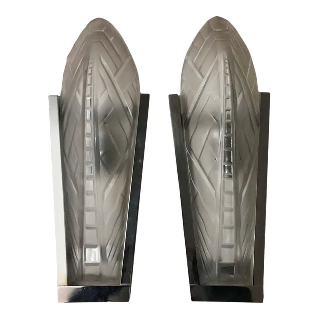 1930s French Art Deco Geometric Sconces Signed by Sabino - a Pair For Sale