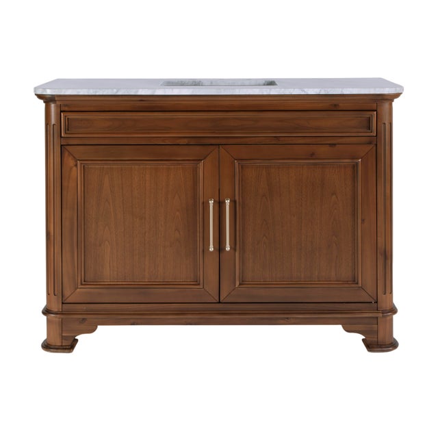 Spritely Home Accent Furniture Colorado 48 in. W Wood & Marble Single Sink Bathroom Vanity, Natural Walnut For Sale - Image 4 of 9