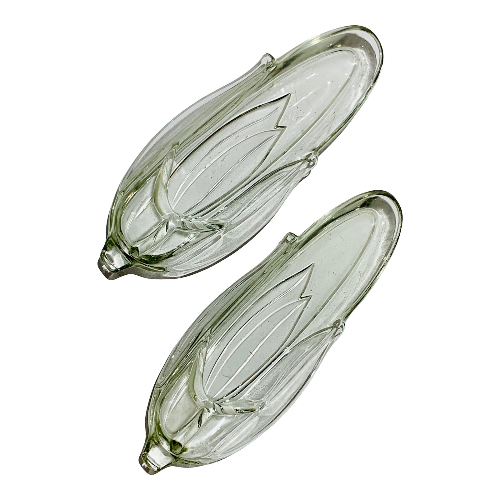 Vintage Clear Heavy Glass Corn on the Cob Dishes a Pair Chairish
