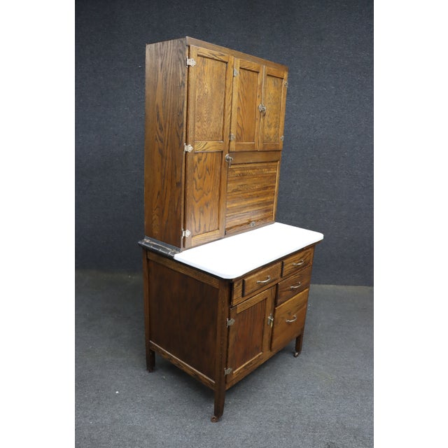 Rare Antique Oak Hoosier Cabinet With Porcelain Work Surface For Sale - Image 10 of 10