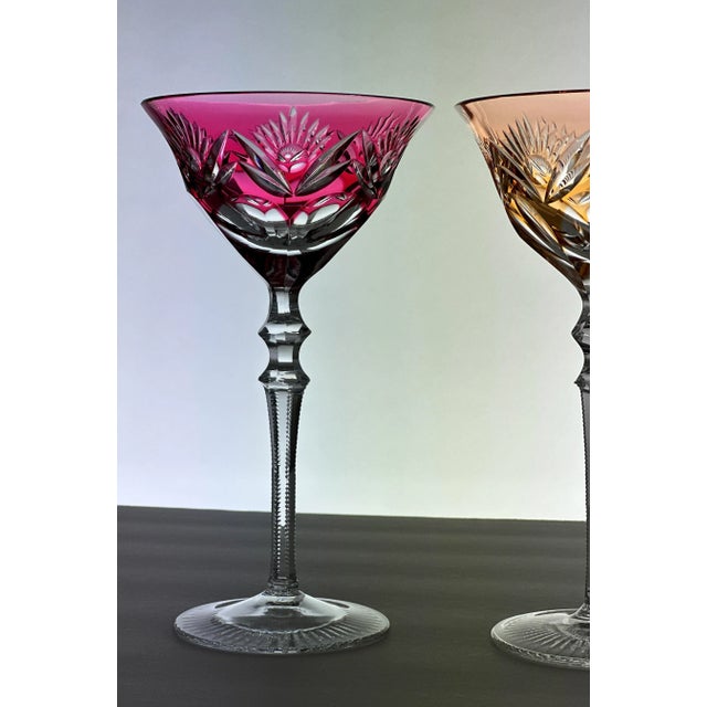 Vintage Cut to Clear Colored Crystal Wine Stemware- Set of 3 For Sale - Image 4 of 12