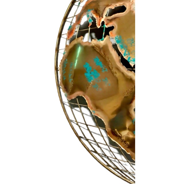 Iconic Curtis Jere World Globe Torch-Cut Brutalist Abstract Metal Art Brass Wall Sculpture, a Pair For Sale - Image 10 of 14