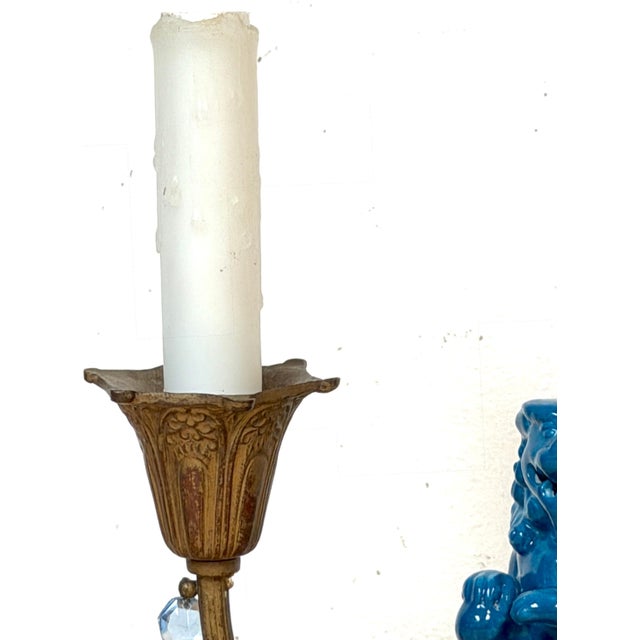Early 20th Century Early 20th Century French Belle Époque Chinoiserie Foo Dog Candelabra Lamp, Turquoise Flambé For Sale - Image 5 of 11