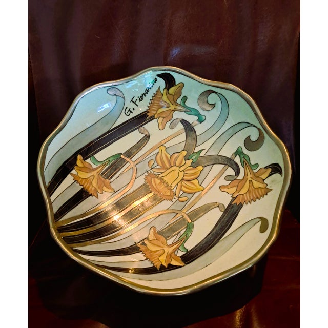 Italian Gilded Majolica Tazza by G. Fieravino, 1960s For Sale - Image 3 of 13