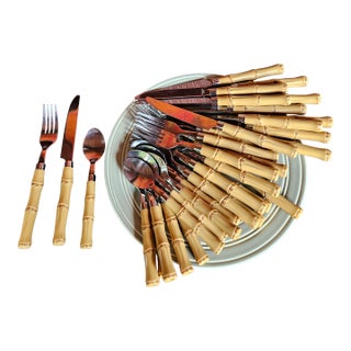 Stylish Faux Bamboo Flatware Service for 12 For Sale