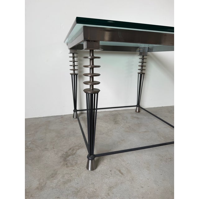 Metal 1980s Larry Laslo for Directional Postmodern Metal & Glass Side Table For Sale - Image 7 of 11