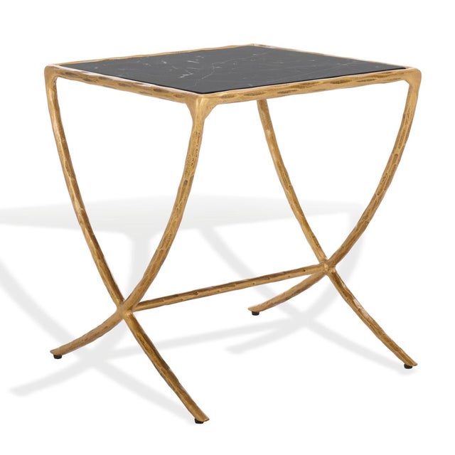 Debbie Square Metal Accent Table in Brass with Black Marble Top For Sale In Philadelphia - Image 6 of 8