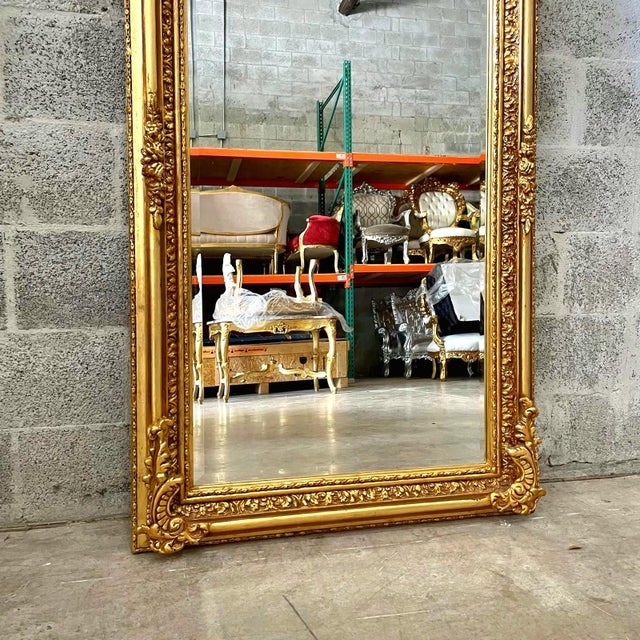 French French Style Gold Floral Floor Mirror – 5 Ft Tall Statement Mirror For Sale - Image 3 of 7