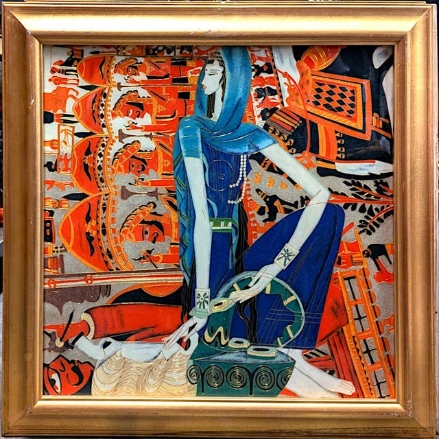 Set of 4 Vintage Vietnamese Lacquer Enamel Cloisonne Sơn Mài Paintings in the Style of Ting Shao Kuang For Sale In Los Angeles - Image 6 of 15