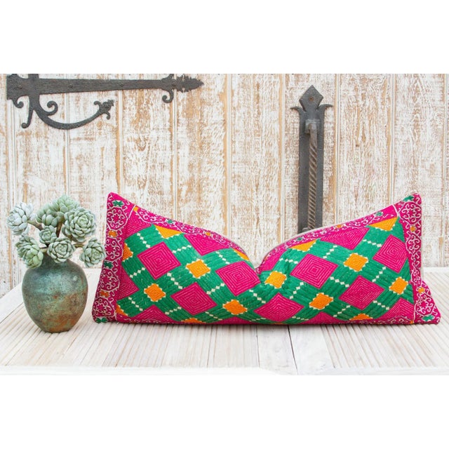 Magenta Antique Harita Sindh Silk Pillow For Sale - Image 8 of 9