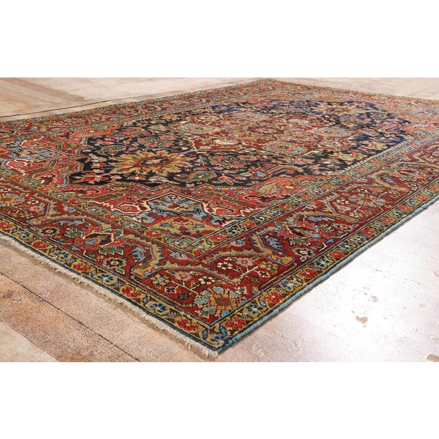 Navy Blue Late 19th Century Persian Heriz Rug, 06'05 X 09'07 For Sale - Image 8 of 10