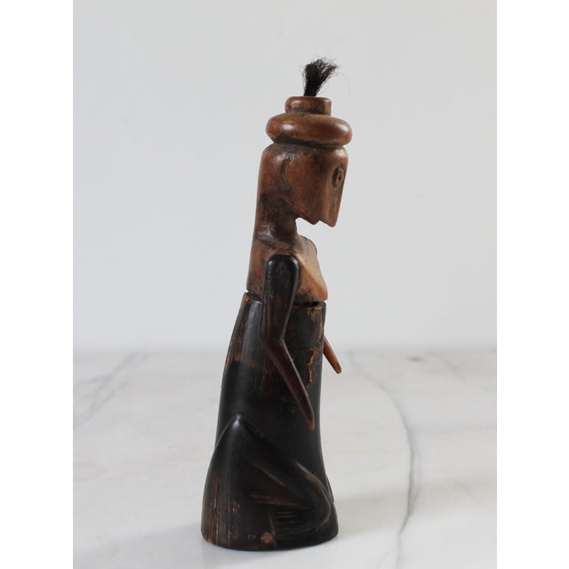 Vintage African Folk Art Sculpture or Doll Carved From Wood and Dark Horn For Sale - Image 4 of 14