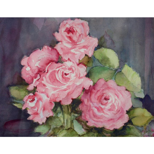 American Late 20th Century "Pink Roses" Spring Bouquet Still-Life Painting by Nancy Martin, Framed For Sale - Image 3 of 8