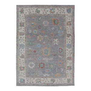 Hand Knotted Floral Oushak With a Gray Background and Multi-Colors