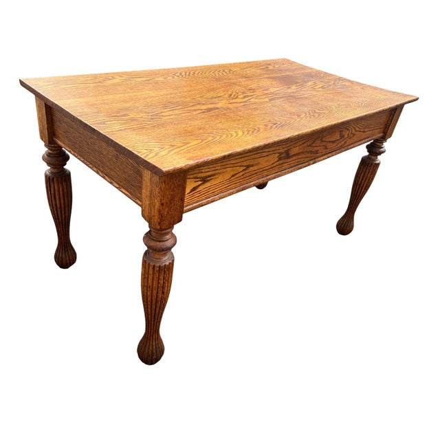 Antique 1900's Large Oak Library Table 2 Drawers For Sale - Image 10 of 17