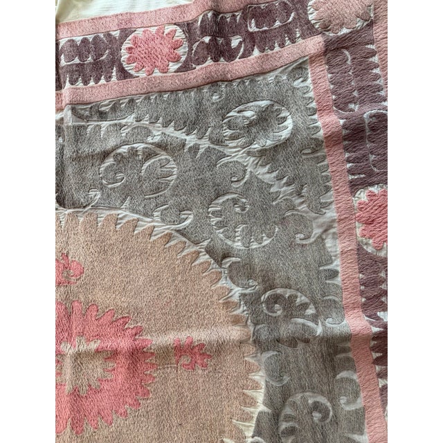 Brown Pink Cotton Suzani Wall Hanging With Medallion For Sale In New York - Image 6 of 10