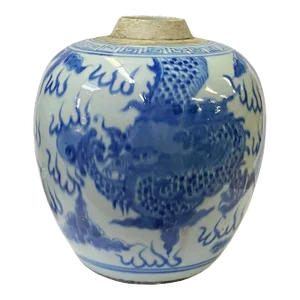 Oriental Handpaint Dragon Small Blue White Porcelain Ginger Jar