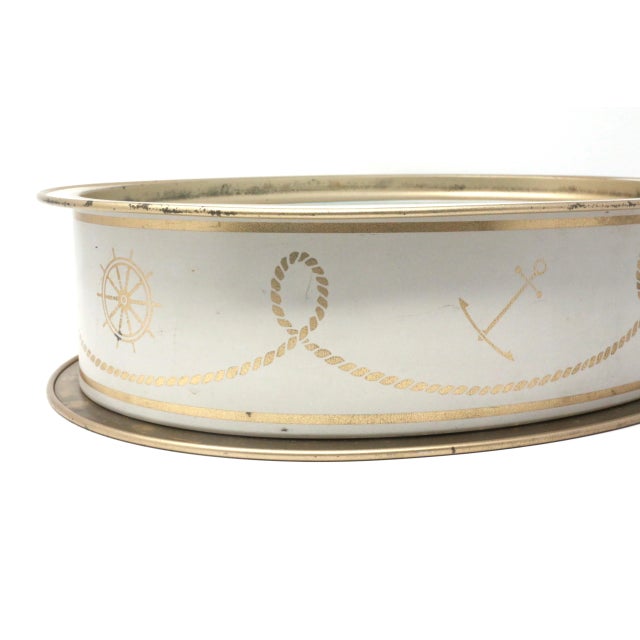 White Vintage Nautical Clipper Ship Large Tin Box and Tray For Sale - Image 8 of 13