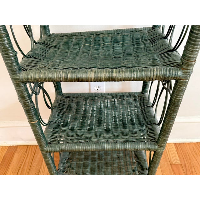 Vintage Green Wicker Shelf With Four Tiers For Sale - Image 6 of 10