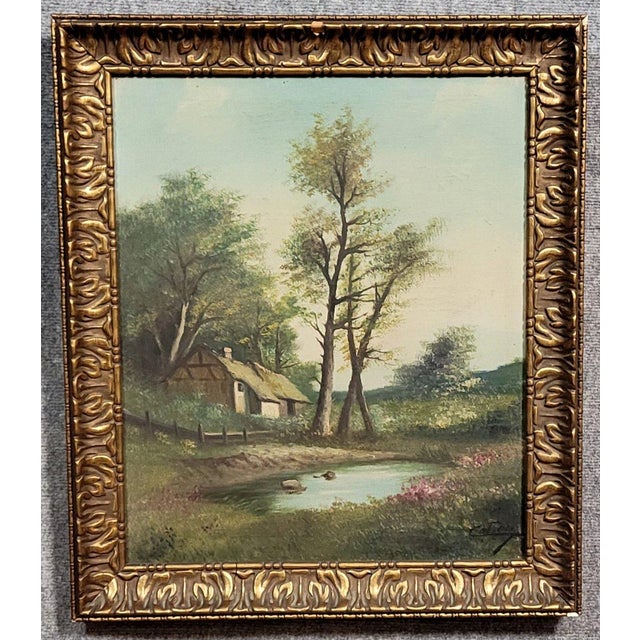 Henri CATROU, 19th century: oil on canvas, lakeside landscape, Napoleon III period (B) giltwood frame signed lower right...