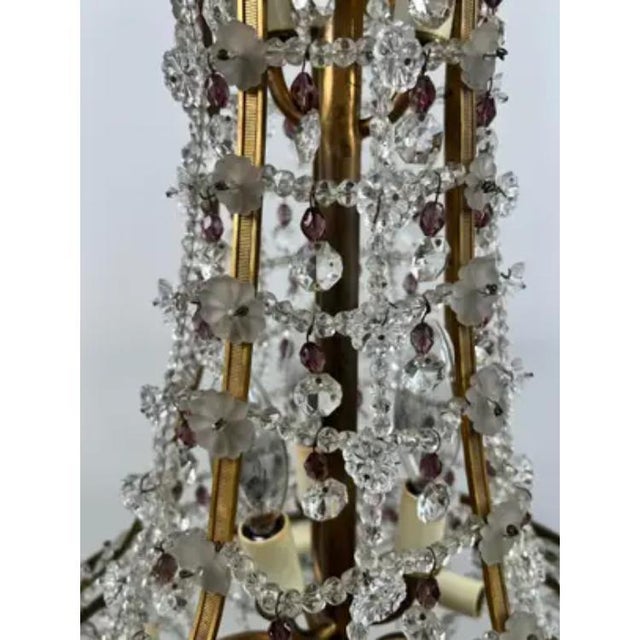 Glass Vintage French Empire Style Gilt Bronze & Tiered Crystal & Beads Chandelier For Sale - Image 7 of 14