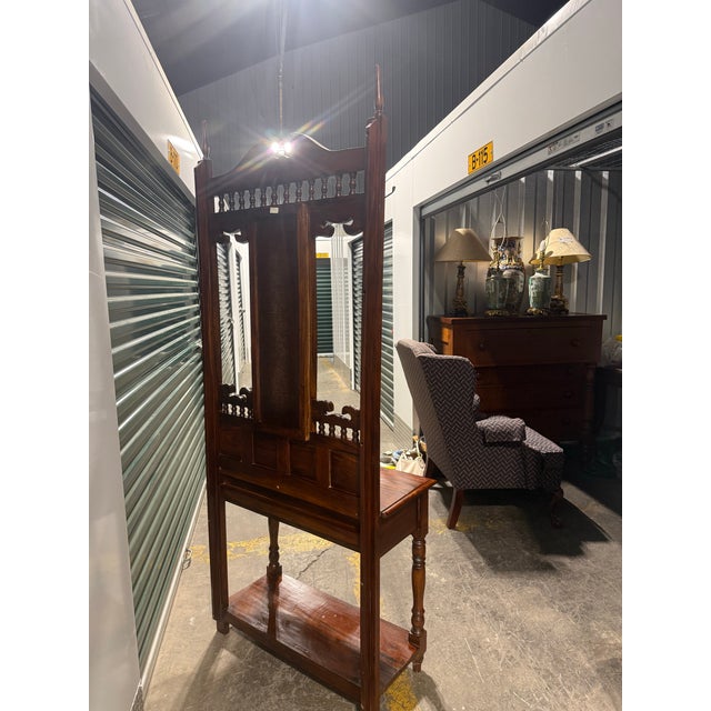Mid-Century Modern Mid 20th Century Mahogany Hall Tree With Mirror For Sale - Image 3 of 12