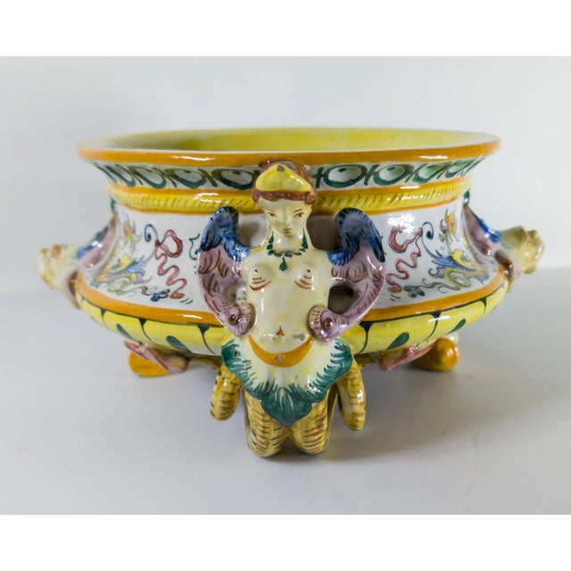 Traditional 20th Century Italian Decorative Majolica Maiolica Faience Planter or Centerpiece Bowl For Sale - Image 3 of 10