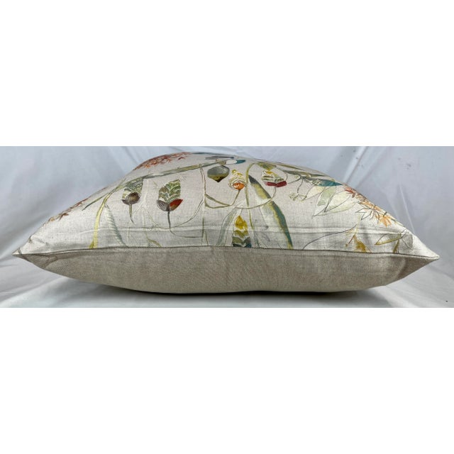 Textile 20" Square Decorative Throw Pillow Decorated With a Brilliant Orange Floral and Foliage Watercolor-Like Printed Pattern - Made in the U K For Sale - Image 7 of 10