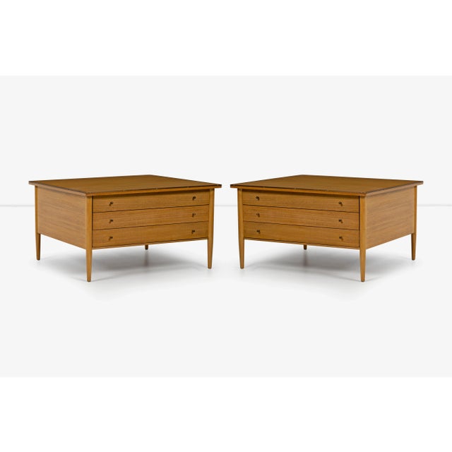 Paul McCobb for Calvin The Irwin Collection 3-drawer end tables or nightstands. Mahogany wood with solid tapered legs,...