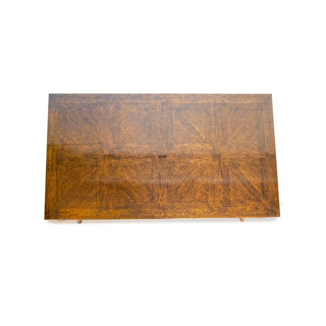 1990s Solid Wood Parquet Dining Table With Cabriole Legs & Hoof Feet – 3 Leaves For Sale - Image 13 of 17