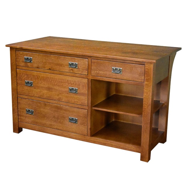 Wood Mission 3 Drawer Oak Kitchen Island in Michael's Cherry For Sale - Image 7 of 9