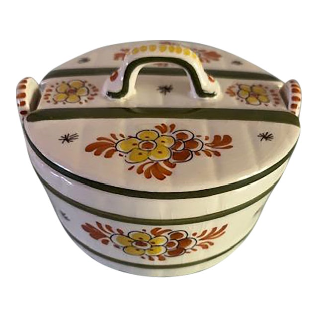 Mid 20th Century Hand-Painted Butter or Jam Lidded Bowl From Holland For Sale