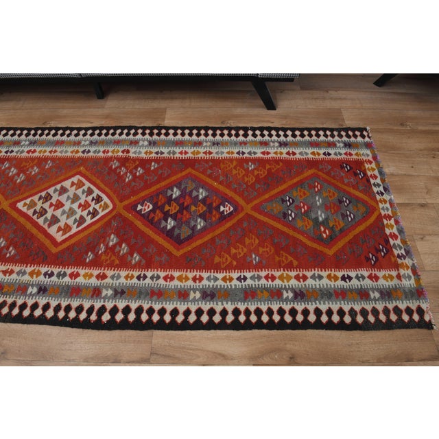 Textile 1970s Vintage Turkish Handmade Wool Cotton Red Runner Rug For Sale - Image 7 of 11
