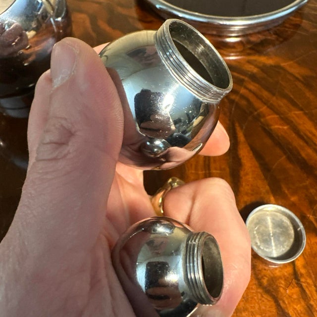 Metal Russel Wright for Chase Art Deco Chrome Pancake Corn Set Blue Tray For Sale - Image 7 of 12