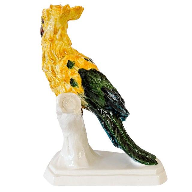 Vintage Large Italian Majolica Ceramic Cockatoo Parrot Sculpture For Sale In San Diego - Image 6 of 17