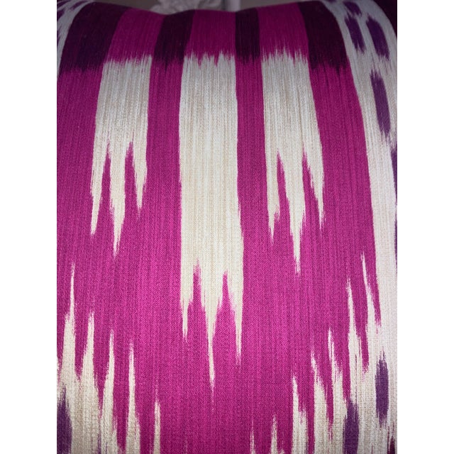 Pair of 20" Custom Pillows in Schumacher Bukhara Ikat Fuchsia, Pattern 176082 For Sale - Image 16 of 18