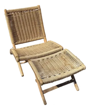 Mid 20th Century Vintage Rope Chair and Ottoman in the Style of Hans Wegner