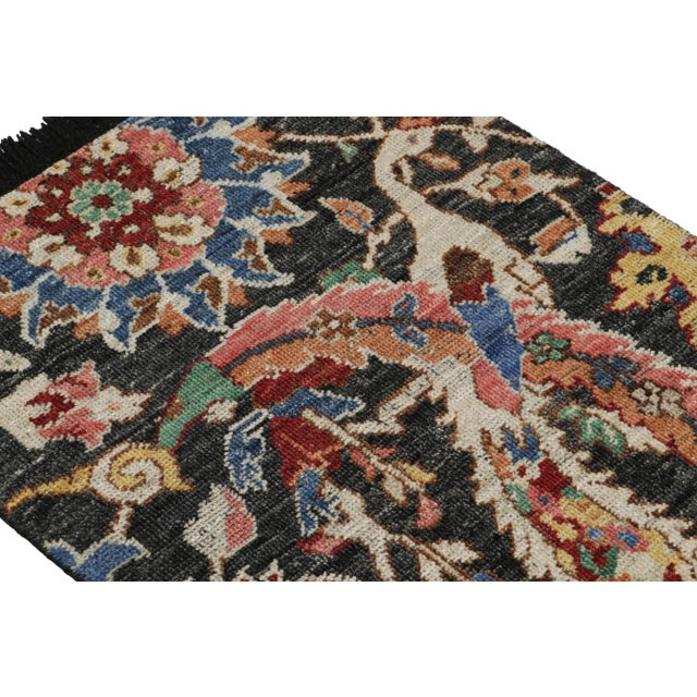 Rug & Kilim Rug & Kilim’s Persian Kerman Style Rug in Black With Vibrant Floral Patterns For Sale - Image 4 of 7