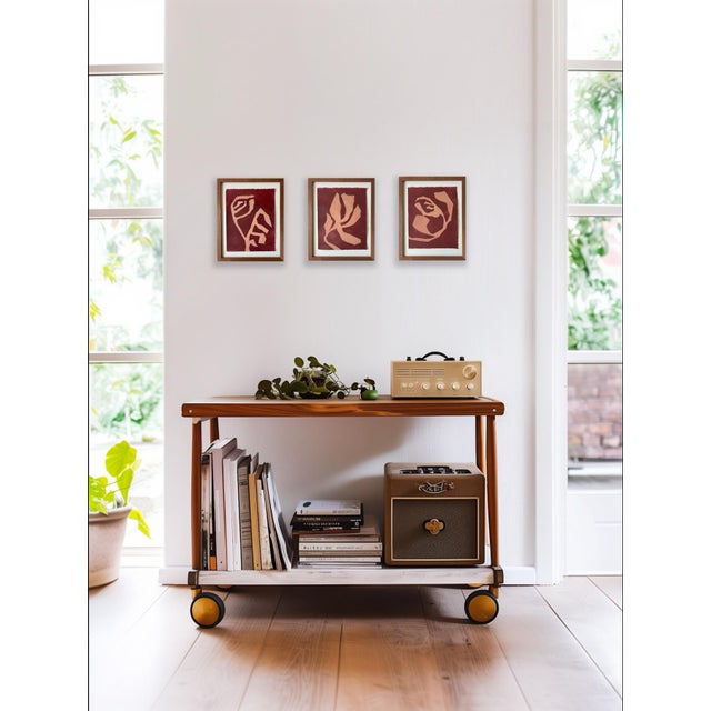 Abstract minimalist acrylic painting on French hand crafted cotton paper. Framed in a solid mahogany wood frame. All works...