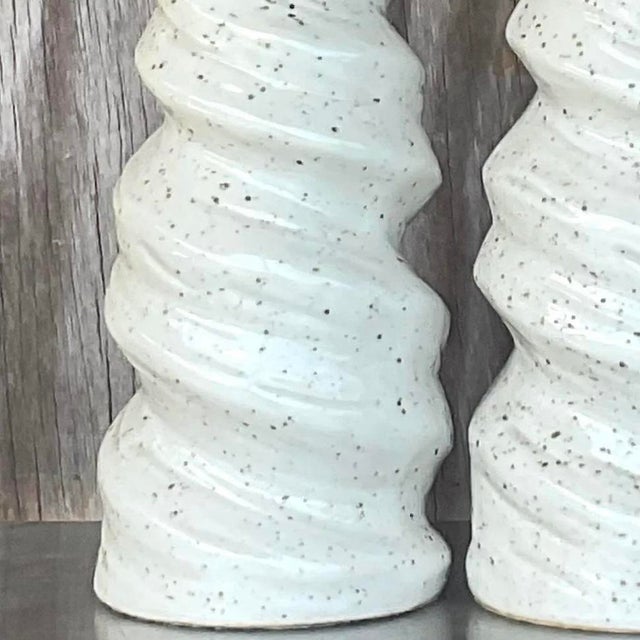 Vintage Glazed Ceramic Twist Table Lamps - a Pair For Sale - Image 10 of 14