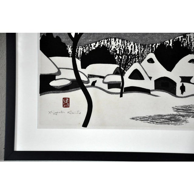 Japanese 1950s Kiyoshi Saito Woodblock Print Aizu in Winter, Framed For Sale - Image 3 of 6