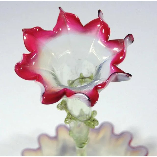 Antique English Victorian Pink Vaseline Glass Epergne For Sale - Image 3 of 10