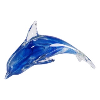 Marinella Decorative Blue Glass Dolphin, Large For Sale