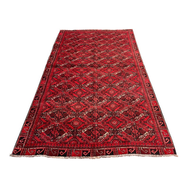 Vintage Afghan Bashiri Turkmen Ikat-Lattice Rug - 7'0" X 4'2" For Sale